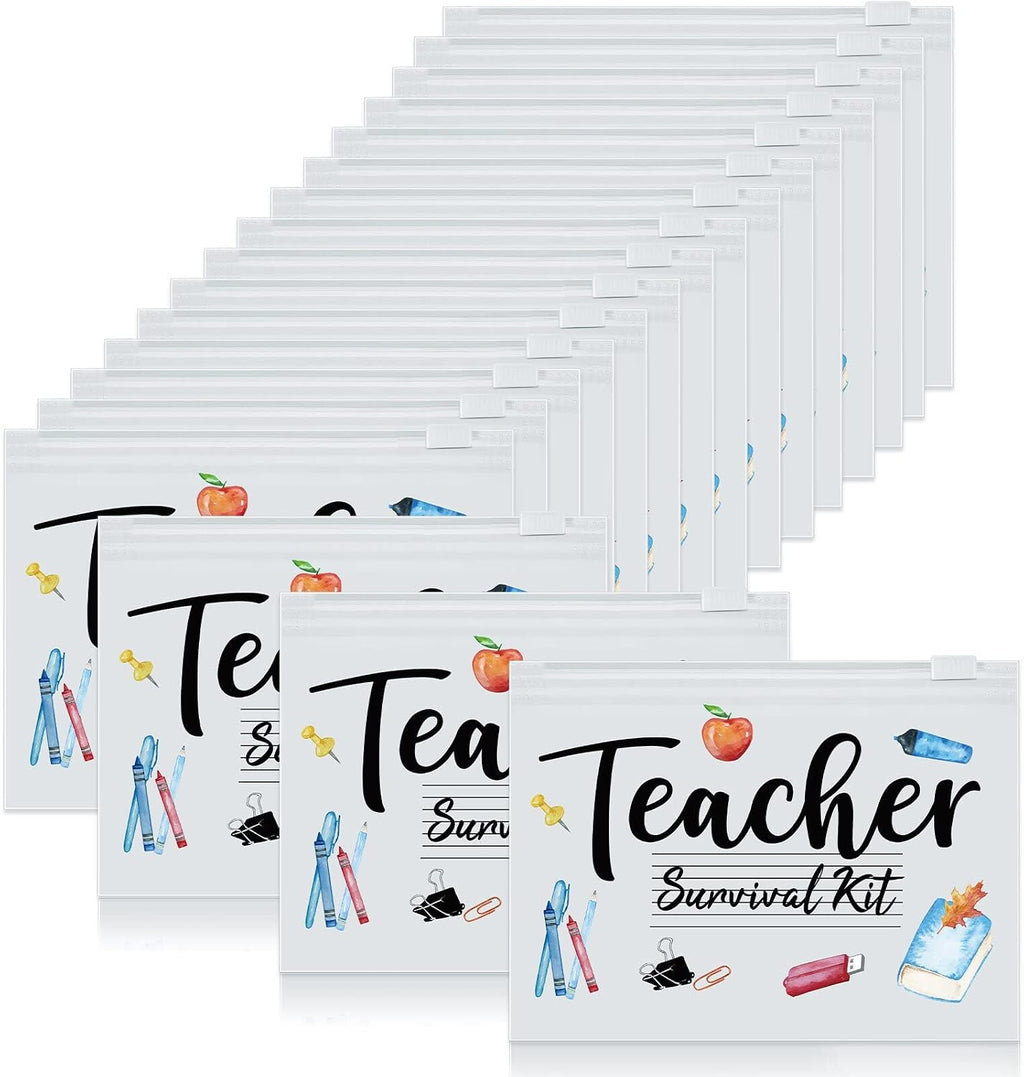 Cunno 60 Pcs Teacher Appreciation Gifts Bulk Small Waterproof Makeup Toiletry Bag Pouch Cosmetic Pencil Bag Thank You Gifts for Women Men Travel Graduation Season Supplies(Teacher Survival Kit)