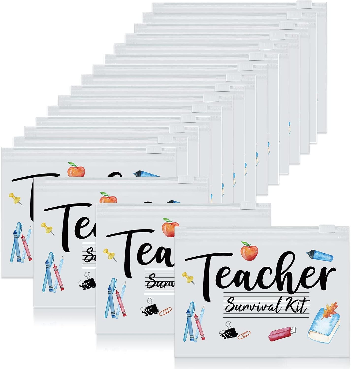 Cunno 60 Pcs Teacher Appreciation Gifts Bulk Small Waterproof Makeup Toiletry Bag Pouch Cosmetic Pencil Bag Thank You Gifts for Women Men Travel Graduation Season Supplies(Teacher Survival Kit)