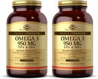 Solgar Triple Strength Omega 3 950 mg - 100 Softgels, Pack of 2 - Supports Joint & Skin Health - Non-GMO, Gluten Free, Dairy Free - 200 Total Servings
