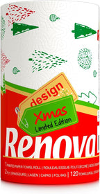 Renova Christmas Paper Towels, Limited Edition, 2-Ply, 120 Sheets, Holiday Design with Festive Prints