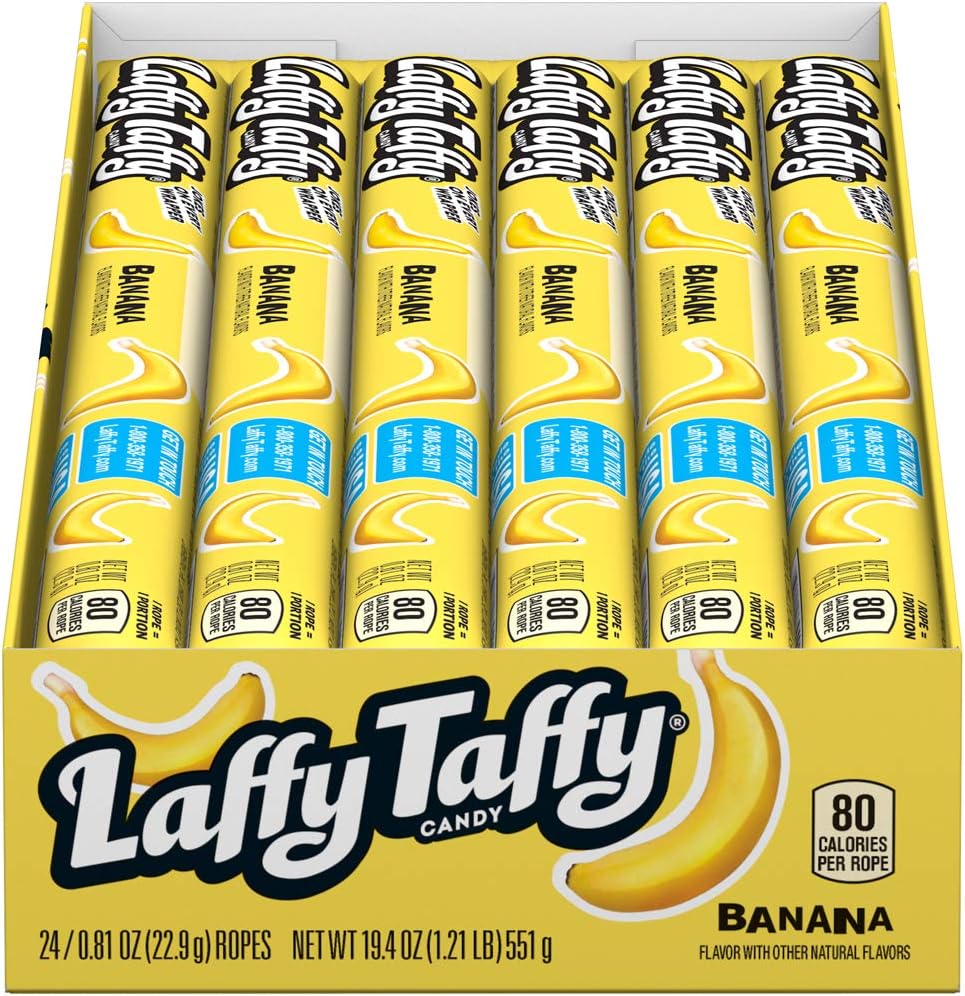 Laffy Taffy Rope Candy, Banana Flavor, 0.81 Ounce Ropes (Pack of 24)