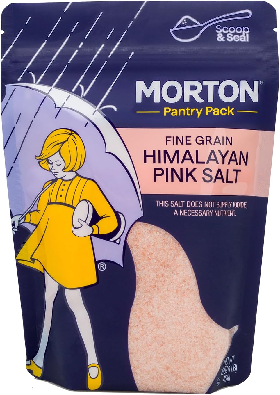 Morton Himalayan Pink Salt Fine Grain, Pink Himalayan Salt, 1 lb., Resealable Pouch