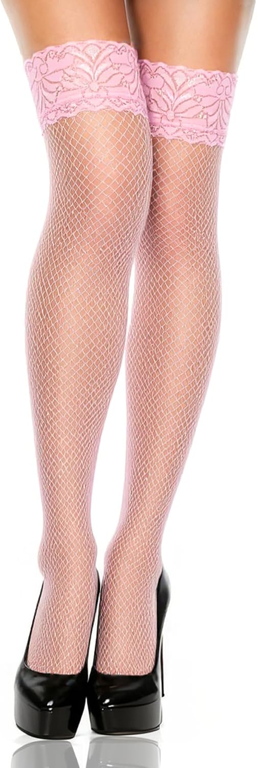 Lace Top Fishnet Thigh High Stockings for Women Sexy Thigh Highs Micro Fishnet Tights Over the Knee Stockings
