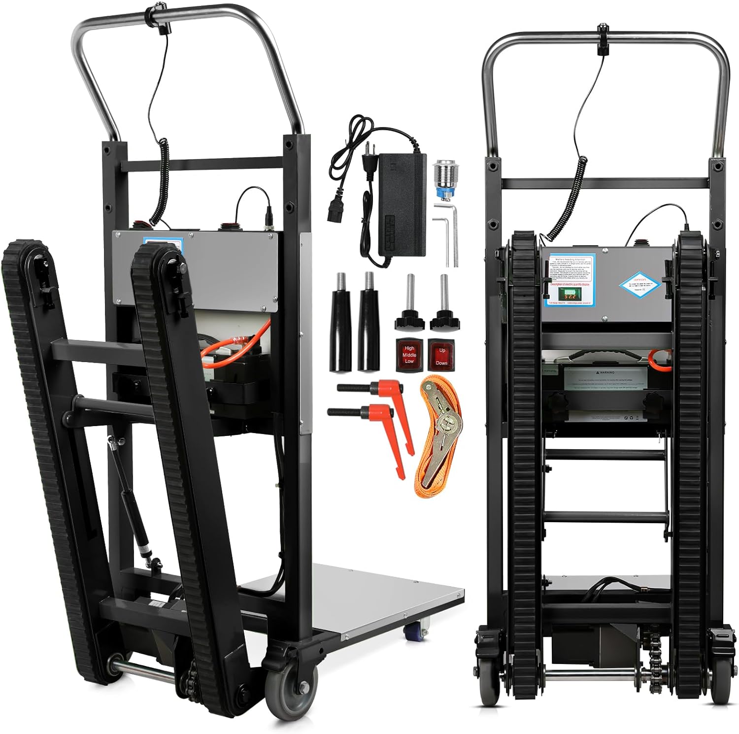 Electric Stair Climbing Dolly, 1250W Electric Stair Climbing Hand Truck, 900lbs Load Capacity, 3 Mode Folding Stair Climber Hand Trucks with Telescopic Handle for Moving Furniture (Black/Track)