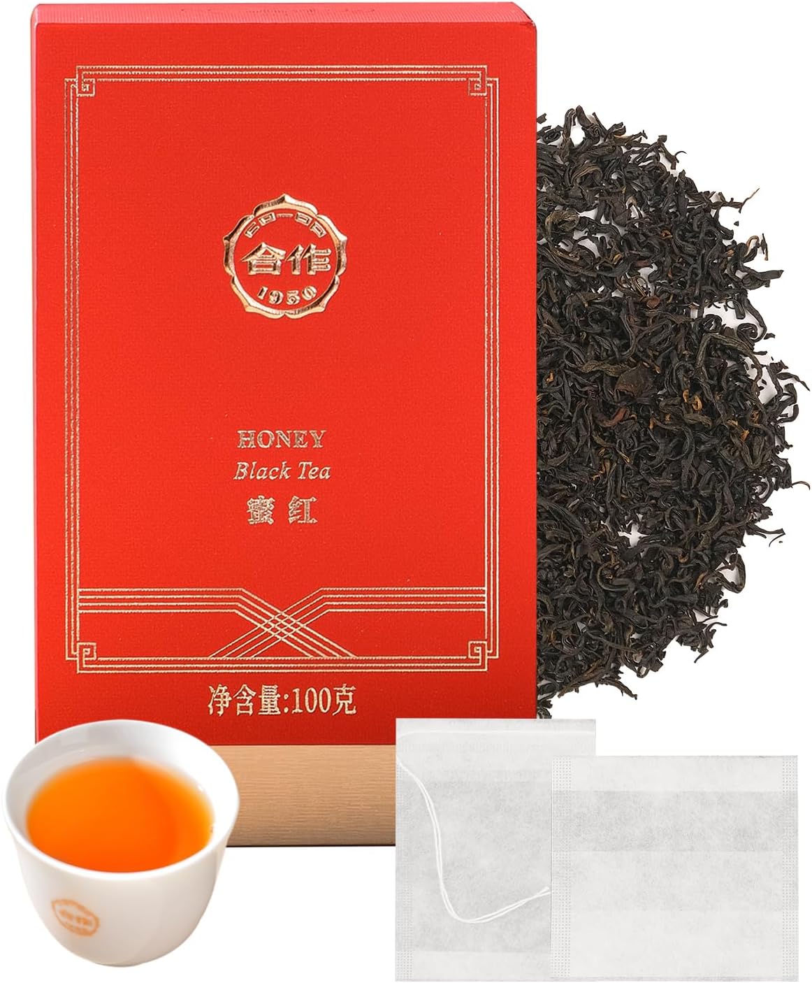 CO-OP 1950 Honey Black Tea Loose Leaf Tea, 100g, Premium High Mountain Whole Loose Leaf Black Tea, Naturally Sweet & Mellow, Unique Floral & Nectar Aroma, No Additives, 20 Empty Tea Bags Included, Box