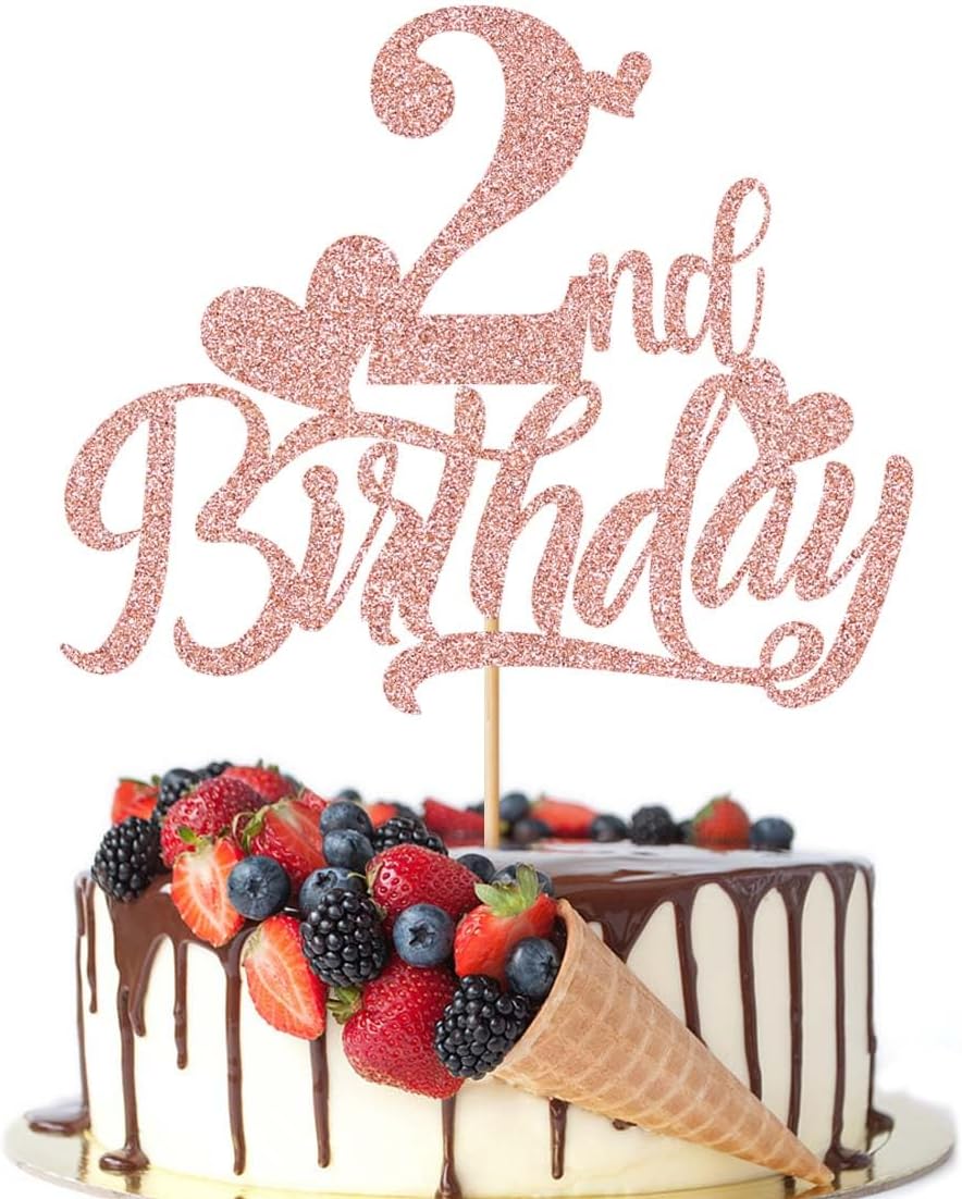 Happy 2nd Birthday Cake Topper,Second Birthday Decorations,Anniversary Party/Boy or Girl Two Year Old Bday Party Decoration Supplies