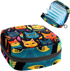 Sanitary Napkin Storage Bag, Zipper Period Pouch for Teen Girls Women, Portable Menstrual Tampons Collect Bags Cat Pattern