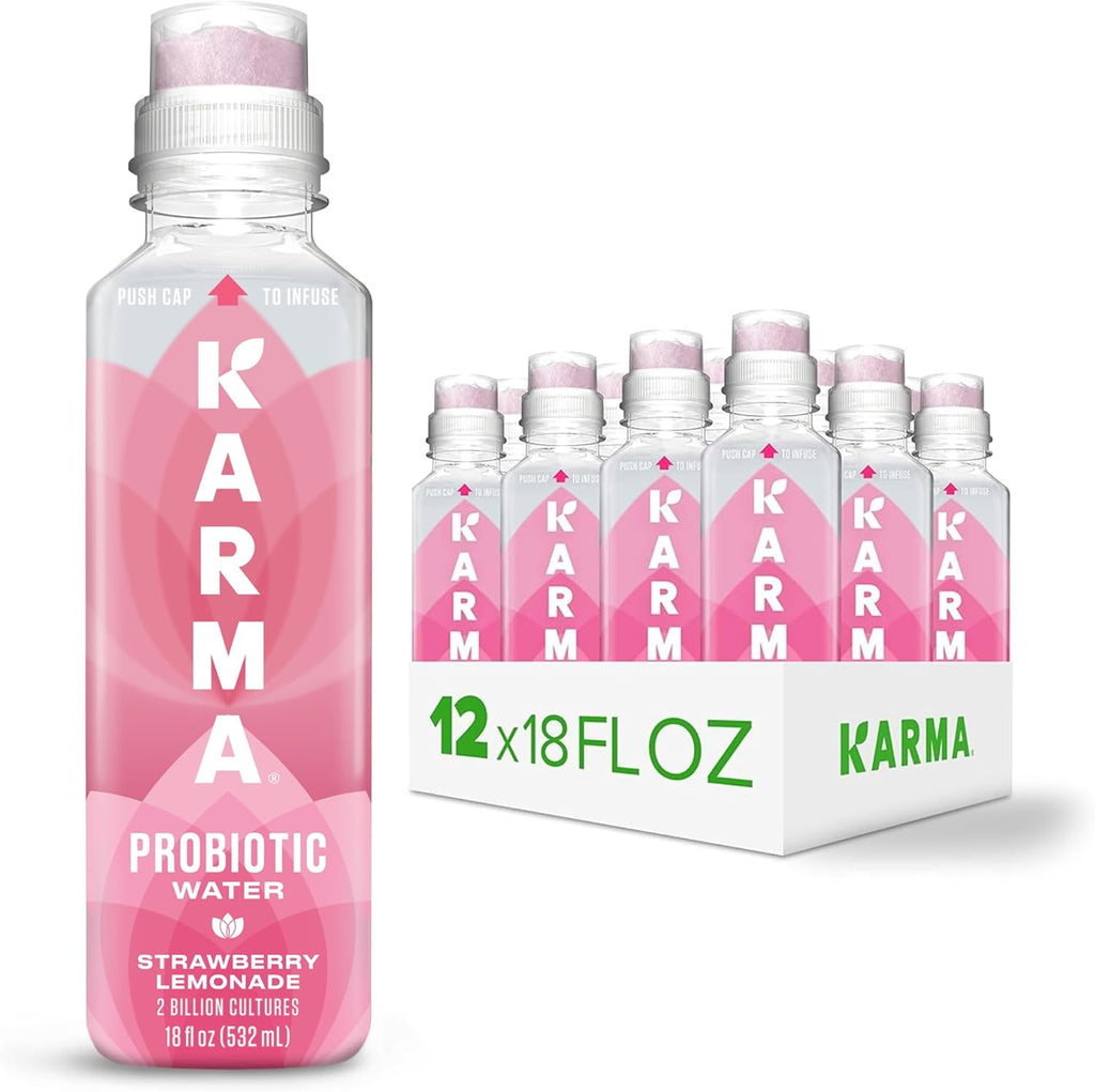 Karma Probiotic Water - 12 Pack, Strawberry Lemonade Drink - Immune & Gut Health Support