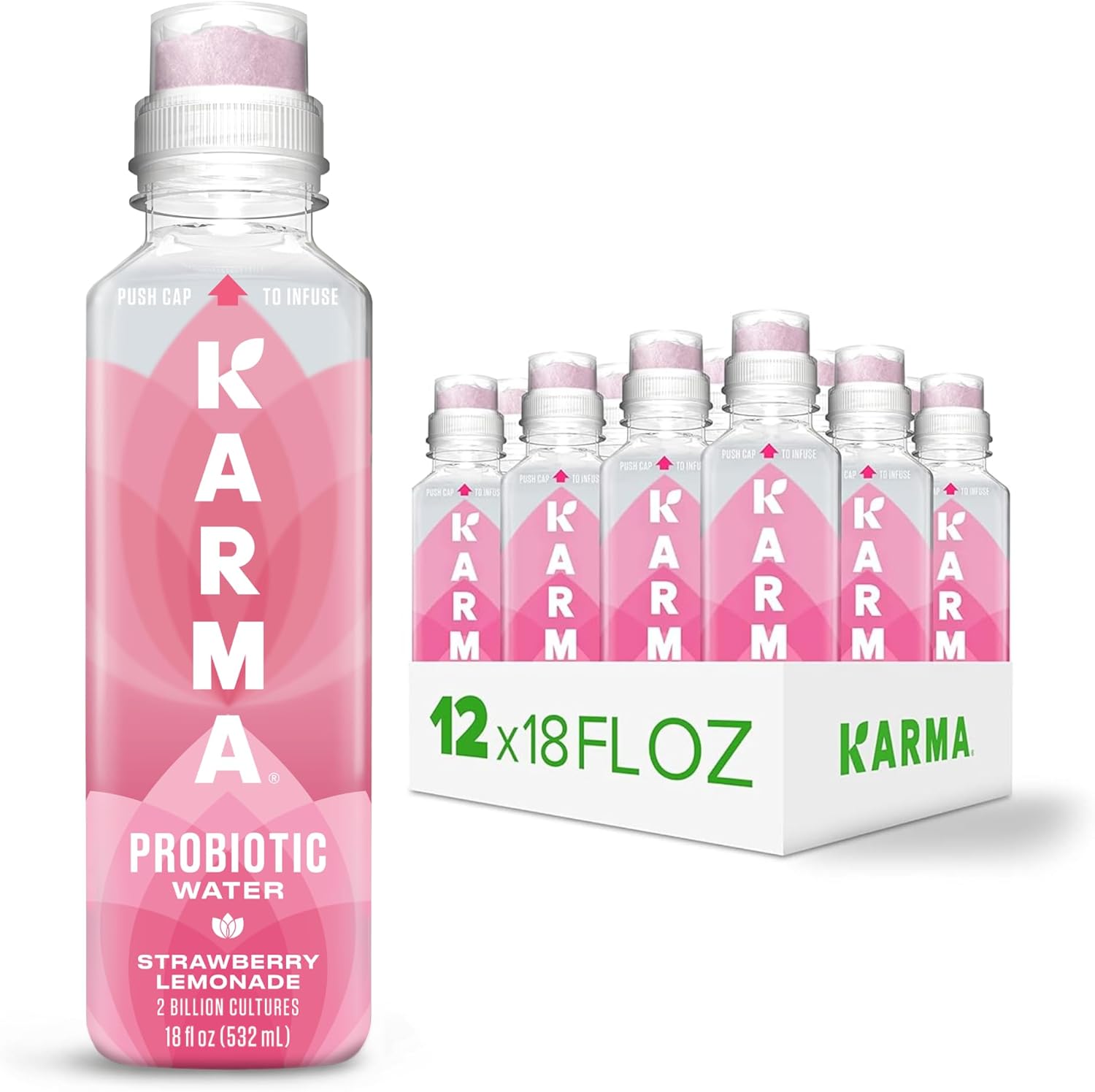 Karma Probiotic Water - 12 Pack, Strawberry Lemonade Drink - Immune & Gut Health Support