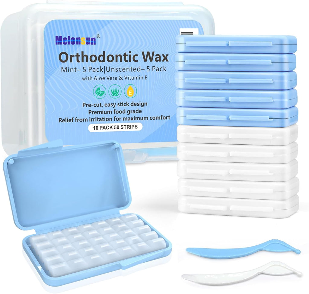 Pre-Cut Orthodontic Wax for Braces & Aligners – Strong Hold Dental Wax for Gum & Cheek Relief, Food-Grade Wax with Aloe Vera & Vitamin E, 350+ Dots with Travel Cases & Applicators, FSA HSA Eligible