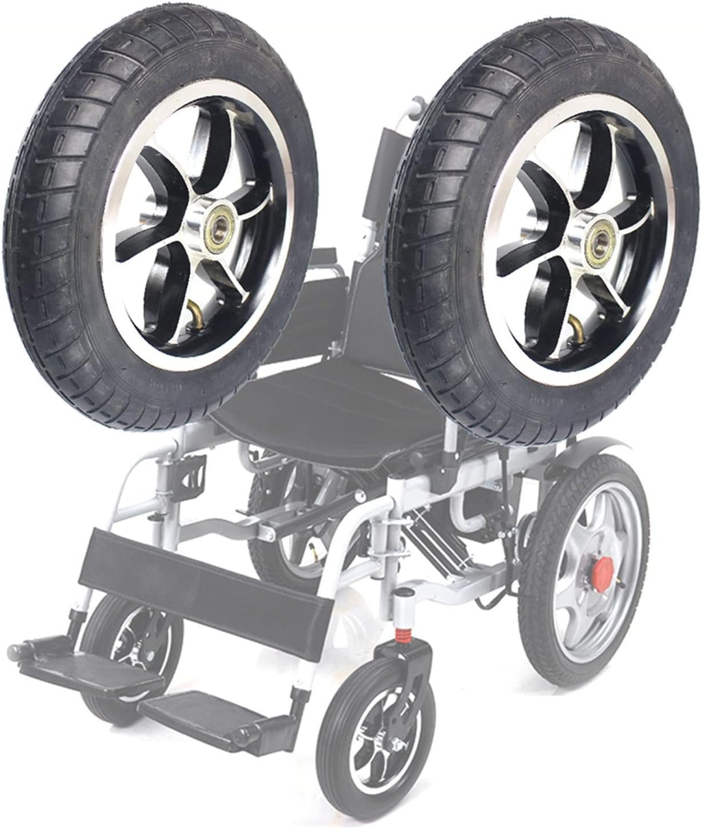 10x2, Electric Wheelchair Replacement Wheels Accessories, 10inch Wheelchair Front Wheels Casters Spare Wheels, Pneumatic Tire, Aluminum Alloy Hub with 12mm Bearing, Black, 1 Pair