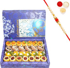 Ghasitaram Gifts Rakhi Gifts for Brothers Rakhi Sweets - Ghasitaram Gifts Assorted Box of Anjeer Basket, Kesar Pista Delight, Choco Boat and Almond Basket 800 GMS with Beads Rakhi