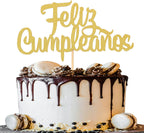 Feliz Cumpleaños Cake Topper - Gold Glitter Happy Birthday Cake Topper, Fiesta Theme Party Decoration Supplies, Golden Glitter Decorations (gold01)