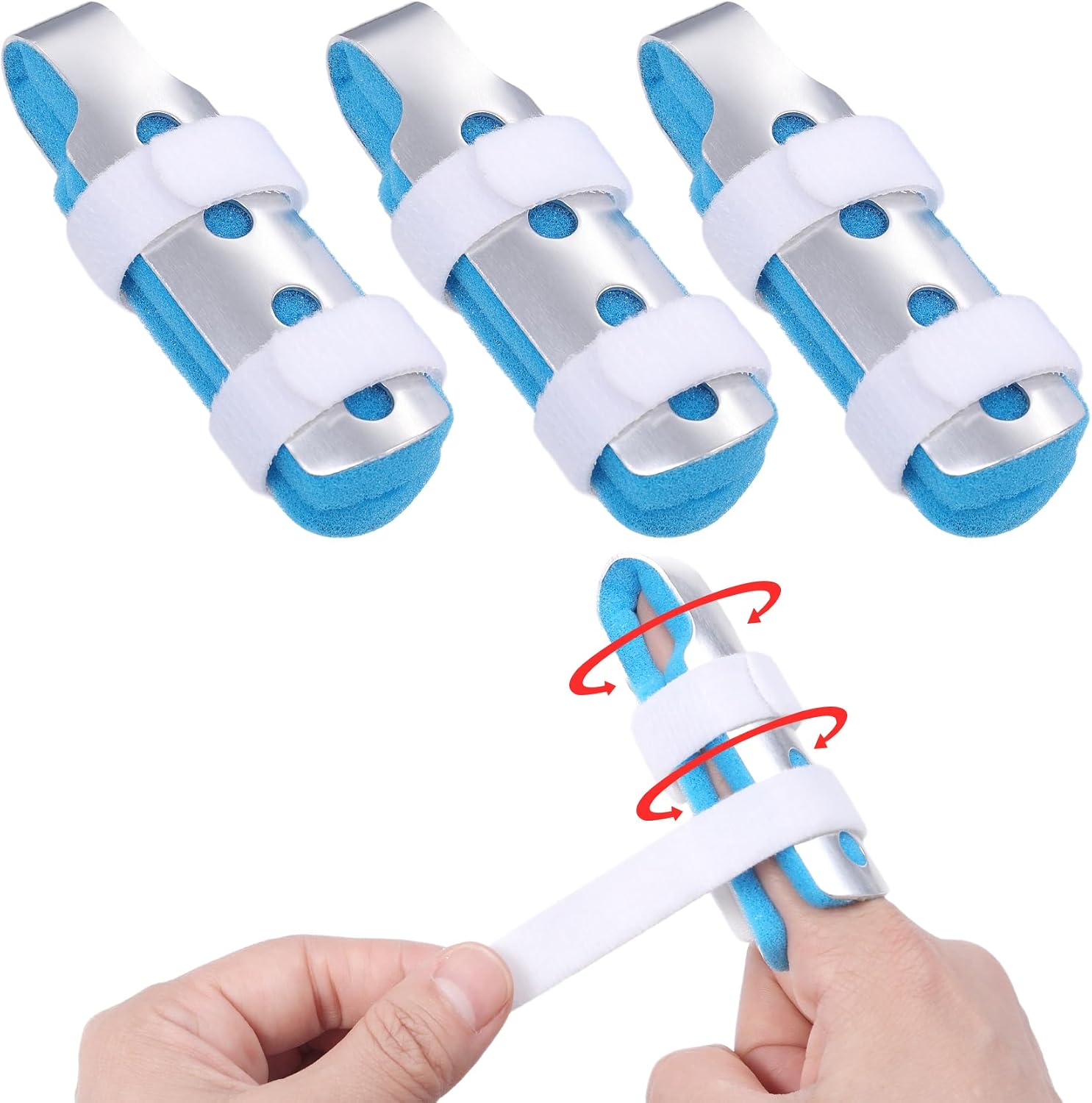 Finger Splint, 3pcs Finger Brace Joint Stabilizer Knuckle Immobilization with Soft Foam Interior, Broken Finger Splints Fit for Thumb/Middle/Ring/Index/Pinky Finger (3, L)