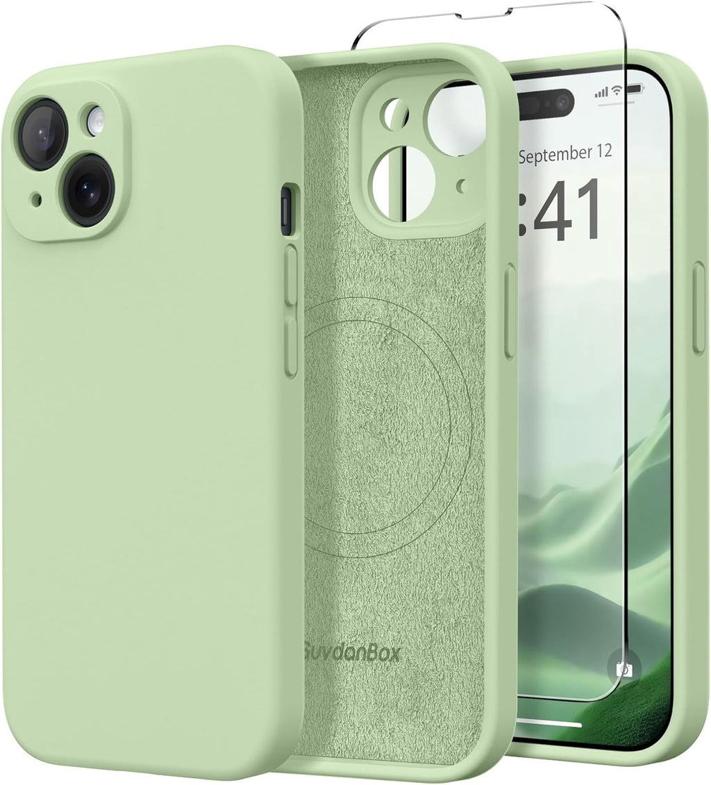 Magnetic for iPhone 14 Case, Compatible with MagSafe, [Full Camera Protection][Screen Protector] Silicone Shockproof Protective Phone Case for iPhone 14 6.1 inch, Matcha