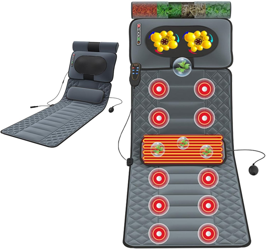 Heated Vibrating Massage Mattress Pad with 20 Massage Heads, Full Body Pain Relief Mat for Back, Lumbar & Legs, Portable & Foldable Design for Easy Storage