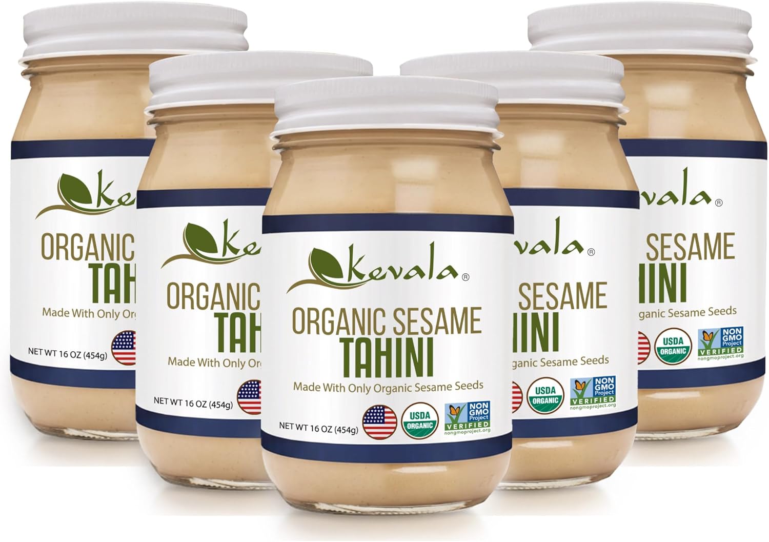 Kevala Organic Sesame Tahini – USDA Organic, Non‑GMO Project Verified & Kosher Certified | (16 Oz (Pack of 5))