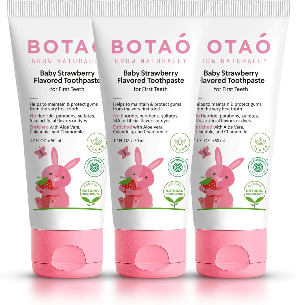 Fluoride Free Baby Toothpaste | Natural Toddler Toothpaste | Strawberry Flavored - Training Toothpaste for Toddlers | EWG Verified, Vegan, SLS Free, Safe to Swallow, Aloe Vera (3 Pack)