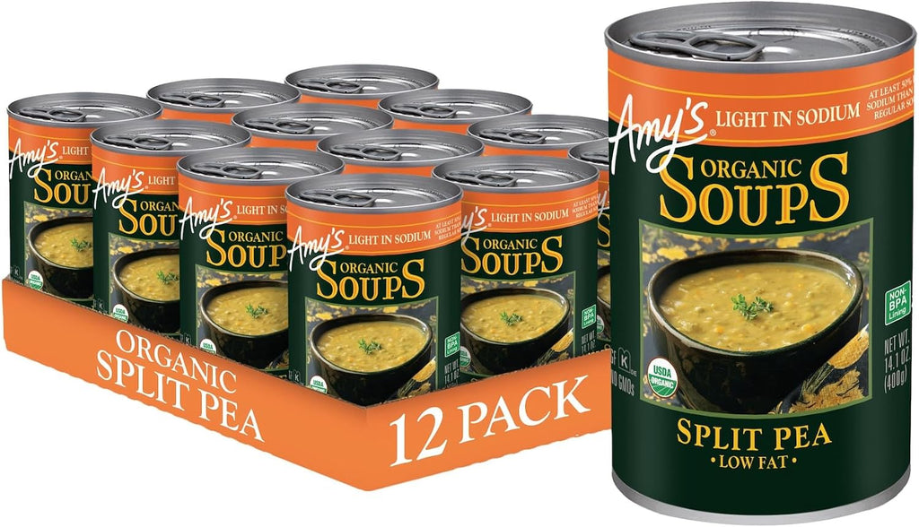 Amy's Soup, Vegan Split Pea Canned Soup, Light in Sodium, Gluten Free, Made With Organic Vegetables, 14.1 OZ (12 Pack)