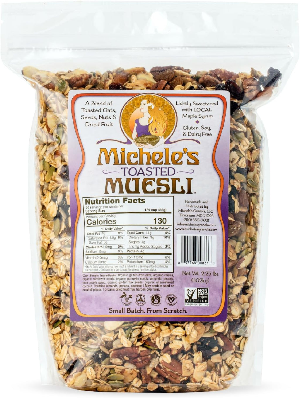 Michele's Toasted Muesli, Whole Grain Cereal, No Refined Sugar, No Added Oil, Gluten-Free & Non-GMO, 36oz Resealable Bag