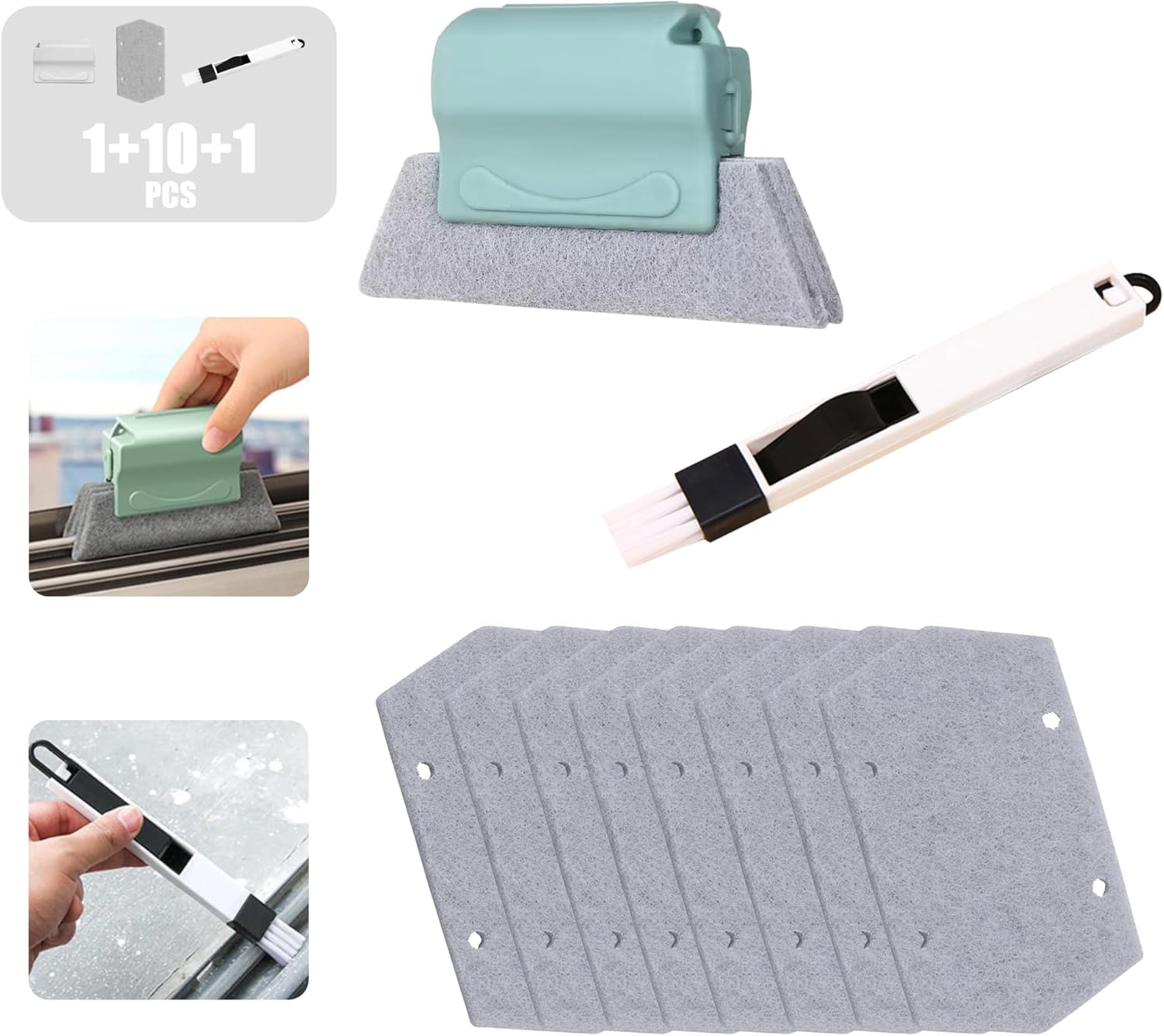 Window Groove Cleaning Tools Set,Small Multipurpose Track Brush with dustpan,Magic Gap Scouring Pad with 10 Replacement Sponge,Sliding Door Slot Cleaner Tools,Hand-held Family Sill Crevice Clean Scrub