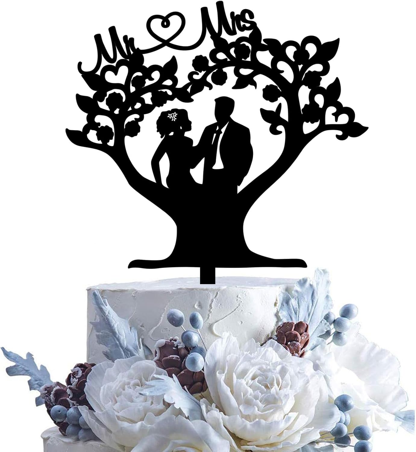 Romantic Mr & Mrs Wedding Cake Topper Bride and Groom Under the Tree Funny Love Cake Topper For Bridal Shower Wdding Engagement Anniversary Party Decorations