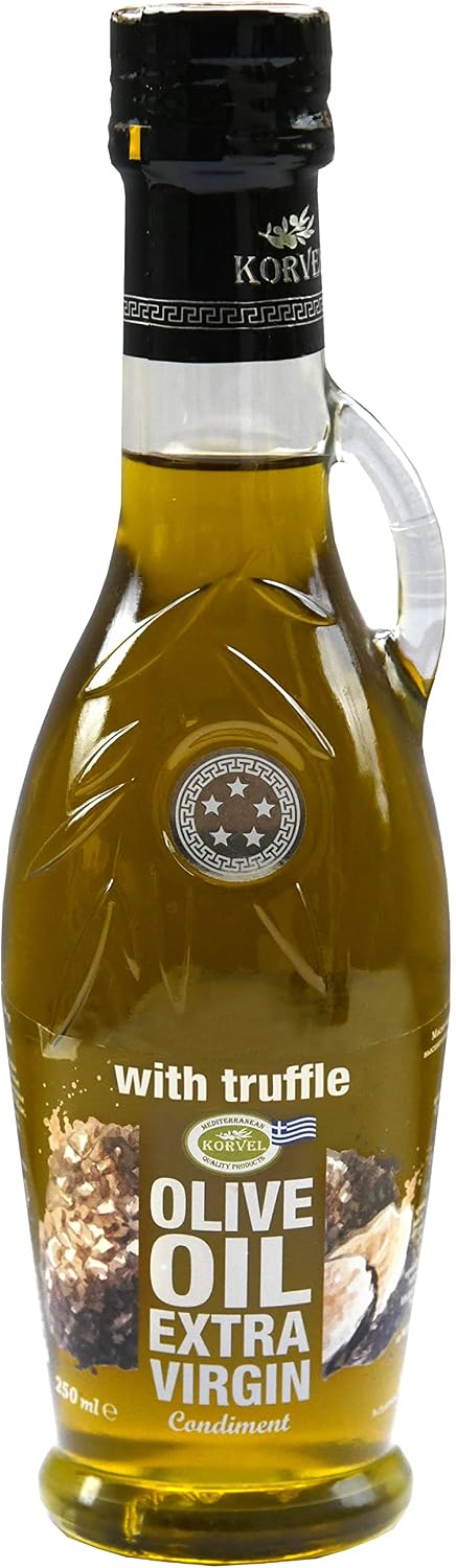 Extra Virgin olive oil with Truffle flavoured, KORVEL, glass bottle Amphora 250 ml, 8.45 fl oz