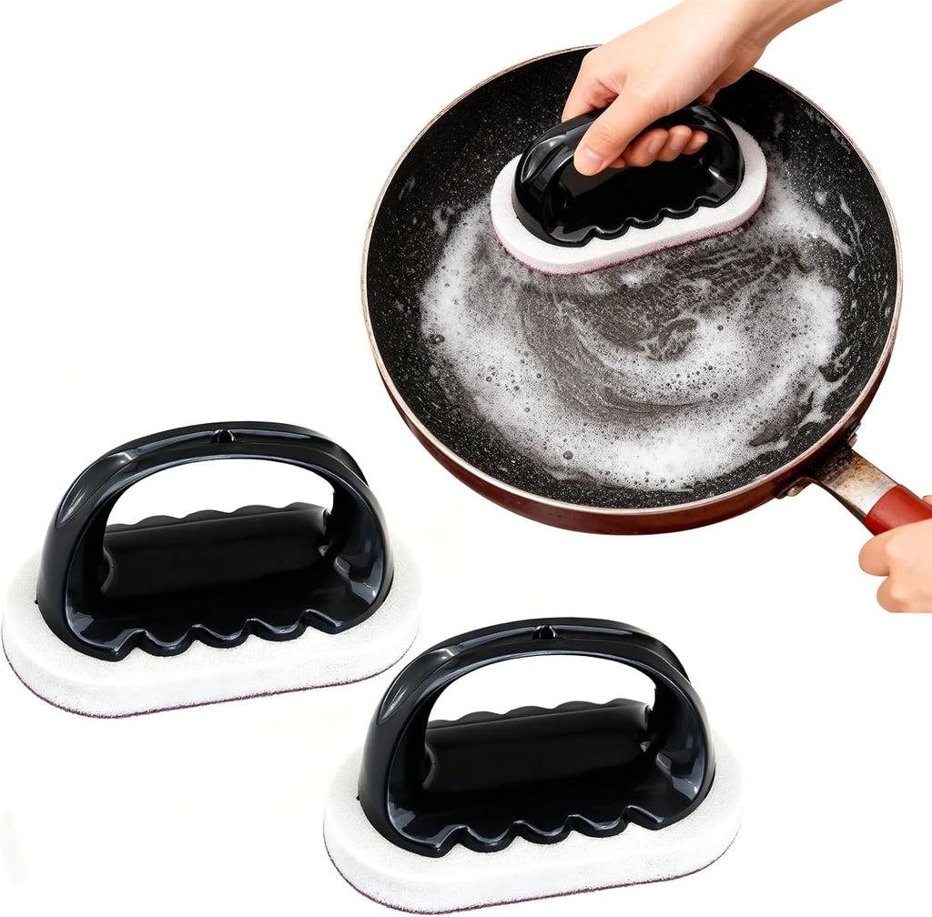 2 Pack Emery Pot Scrubbers, Sponge Brush with Handle,Nano Emery Magic Brush,Scouring Pad for Bottom of Pans