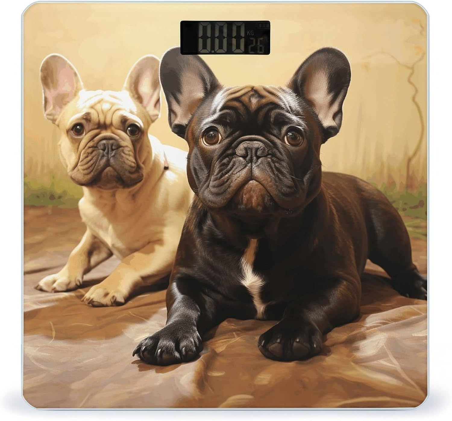 Cute French Bulldog Graphics Scale for Body Weight Automatic On Or Off Digital Scale 4-Sensor Bathroom BMI Scales Bright LED Display and Clear Numbers Scales for Pet Bedroom