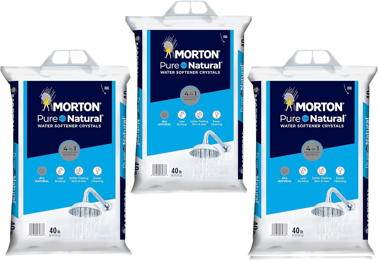 (3 PK) Morton Water Softener Salt Crystals, Pure and Natural 4 in 1, 40 pounds