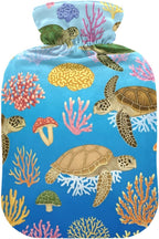 Sea Turtles Coral Gradient Blue Hot Water Bottle with Soft Cover Feet and Bed Warmer Warm Water Heat Bottles for Menstrual Cramps Pain Relief Small