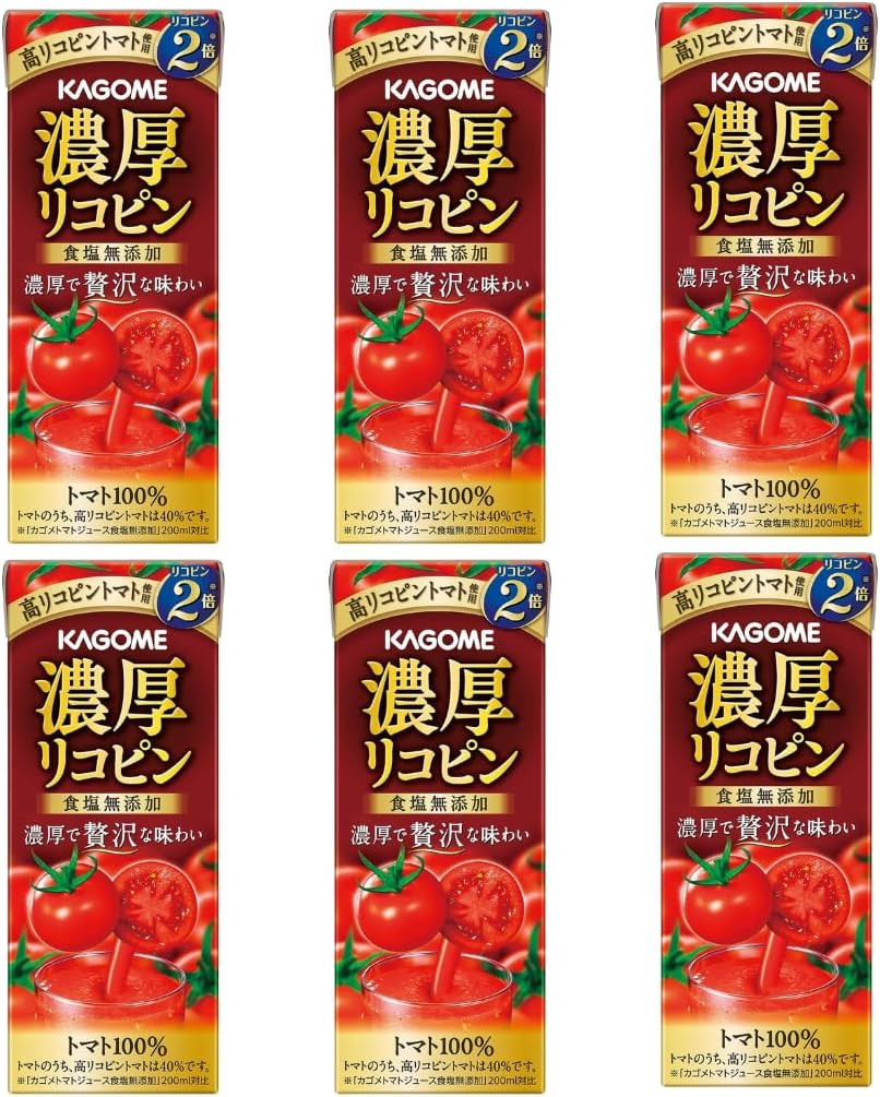 Kagome Tomato Juice Twice The Lycopene 6.7floz(195ml) Pack Of 6 No Sugar No Salt 100% Tomato Juice