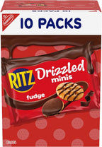 RITZ Drizzled Minis Fudge Crackers, Bulk Lunch Snacks for Kids and Adults, 10-0.9 oz Snack Packs