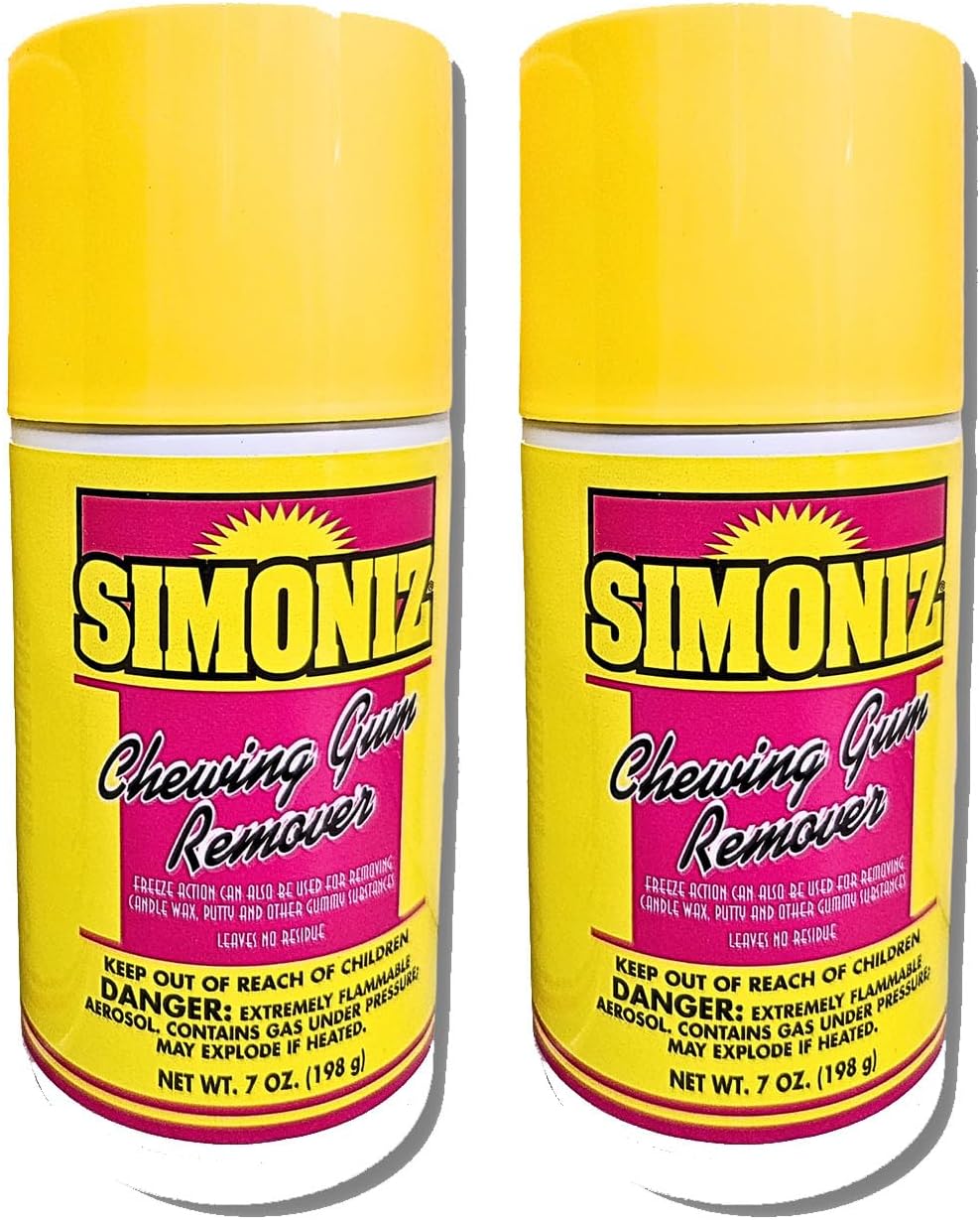 Simoniz Chewing Gum Remover Spray 7 Oz - 2 Pack - Targets Stubborn Residues & Adhesives on Carpet, Furniture, & More! Versatile for Cars, Candle Wax, Mats, & Shoes