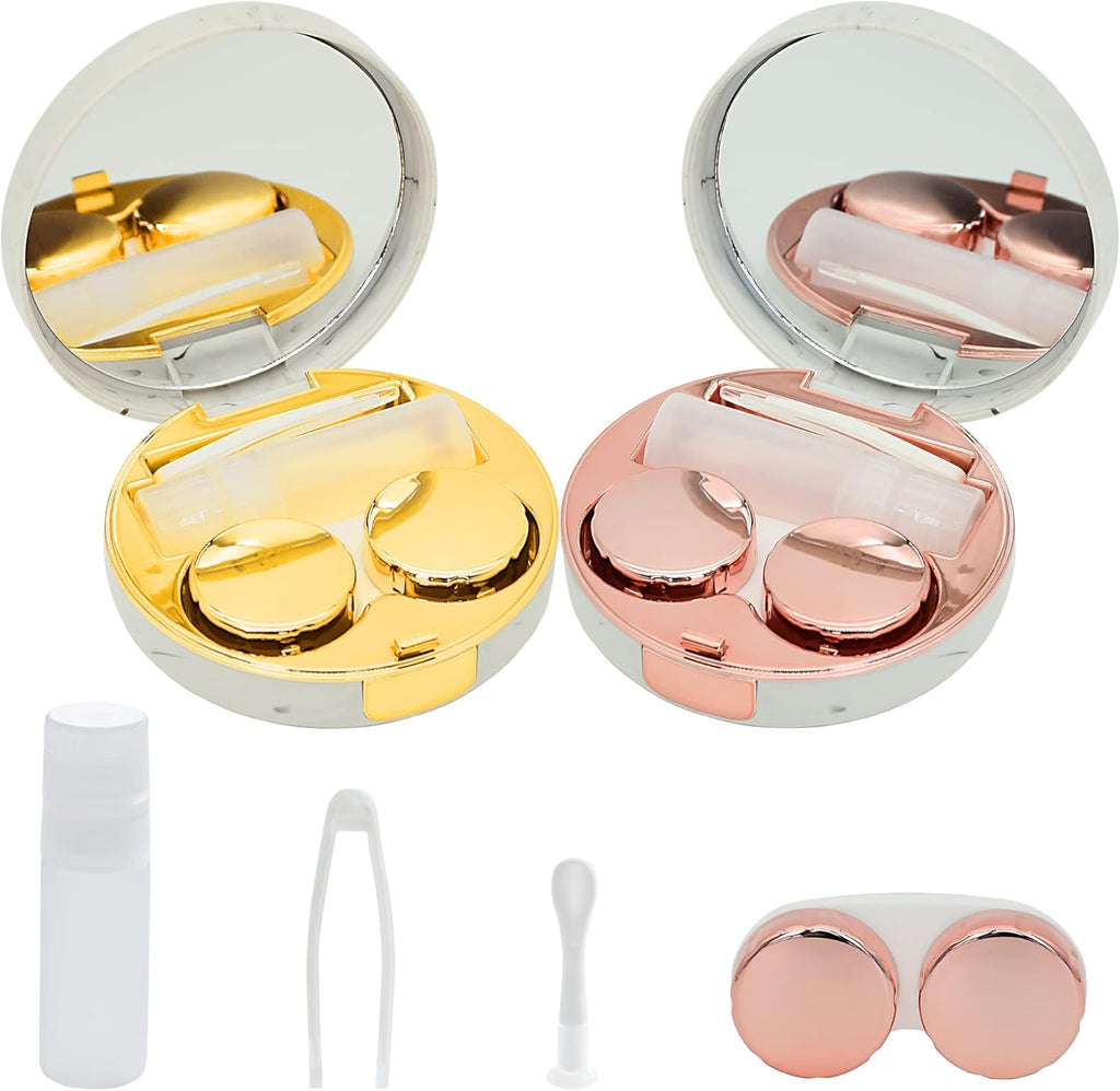 2 Pack Marble Contact Lens Case All-in-One Travel Contact container Soak Storage Kit(Rose Gold + Gold)