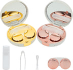 2 Pack Marble Contact Lens Case All-in-One Travel Contact container Soak Storage Kit(Rose Gold + Gold)