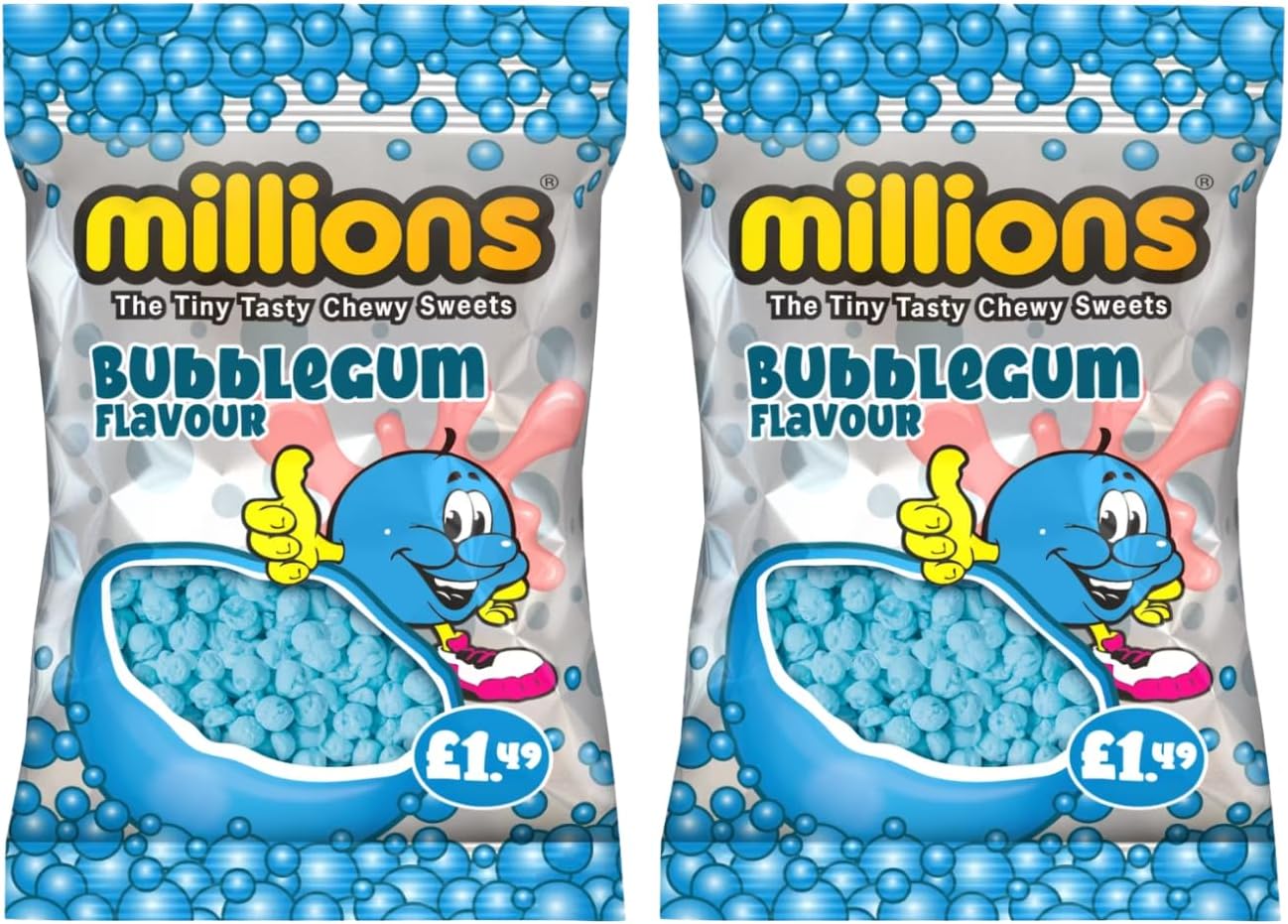 Millions Candy Assorted Flavors Pack 2 Pack, Strawberry, Vimto, Apple, Watermelon, Bubblegum, 110g (Bubblegum)