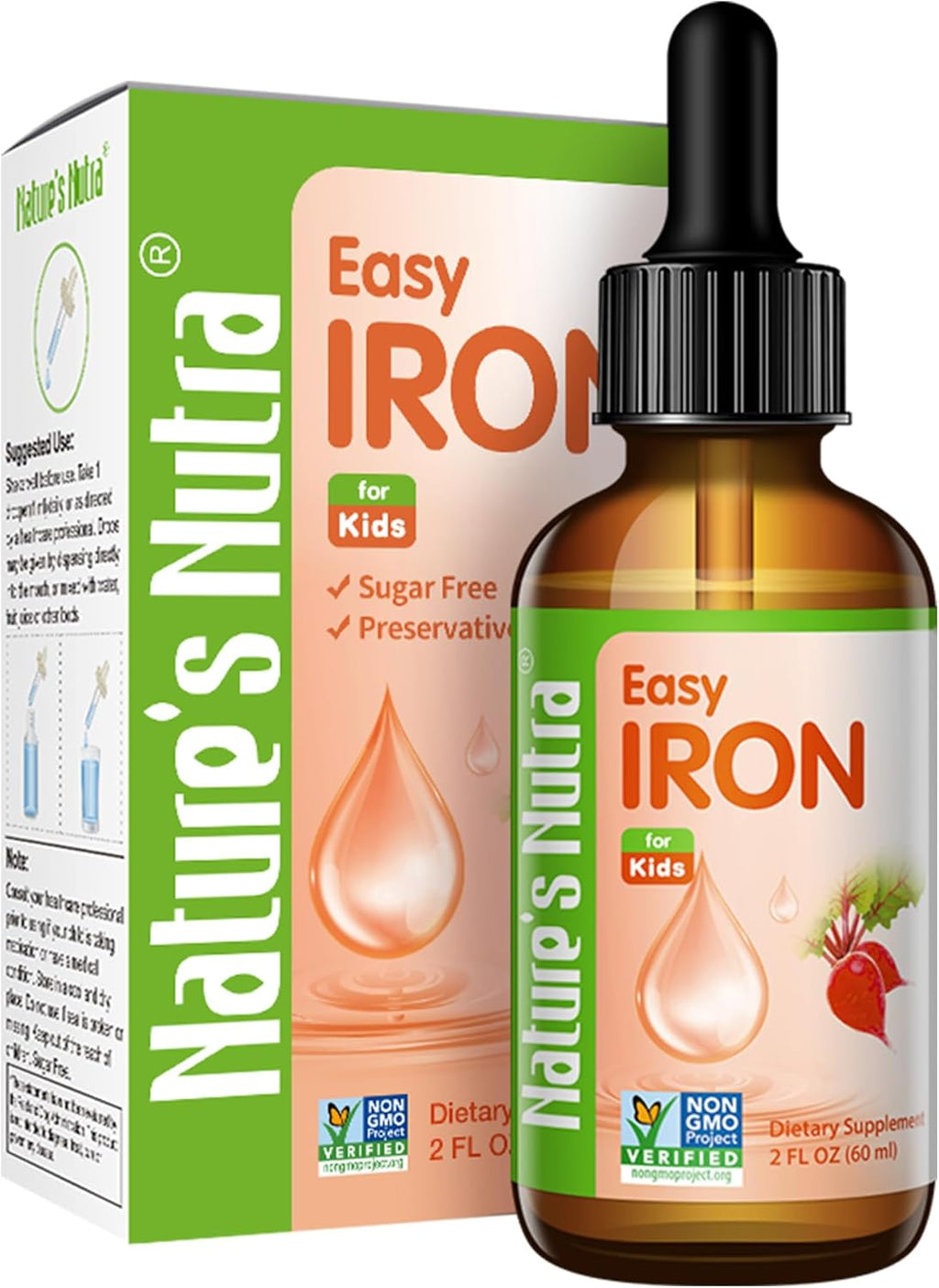 Nature's Nutra Easy Iron, Premium Liquid Iron for Baby, Infant, Kids and Children, Ferrochel, Anemia, Hemoglobin, Non-GMO, Kosher, 2 Fl. Oz (60ml)