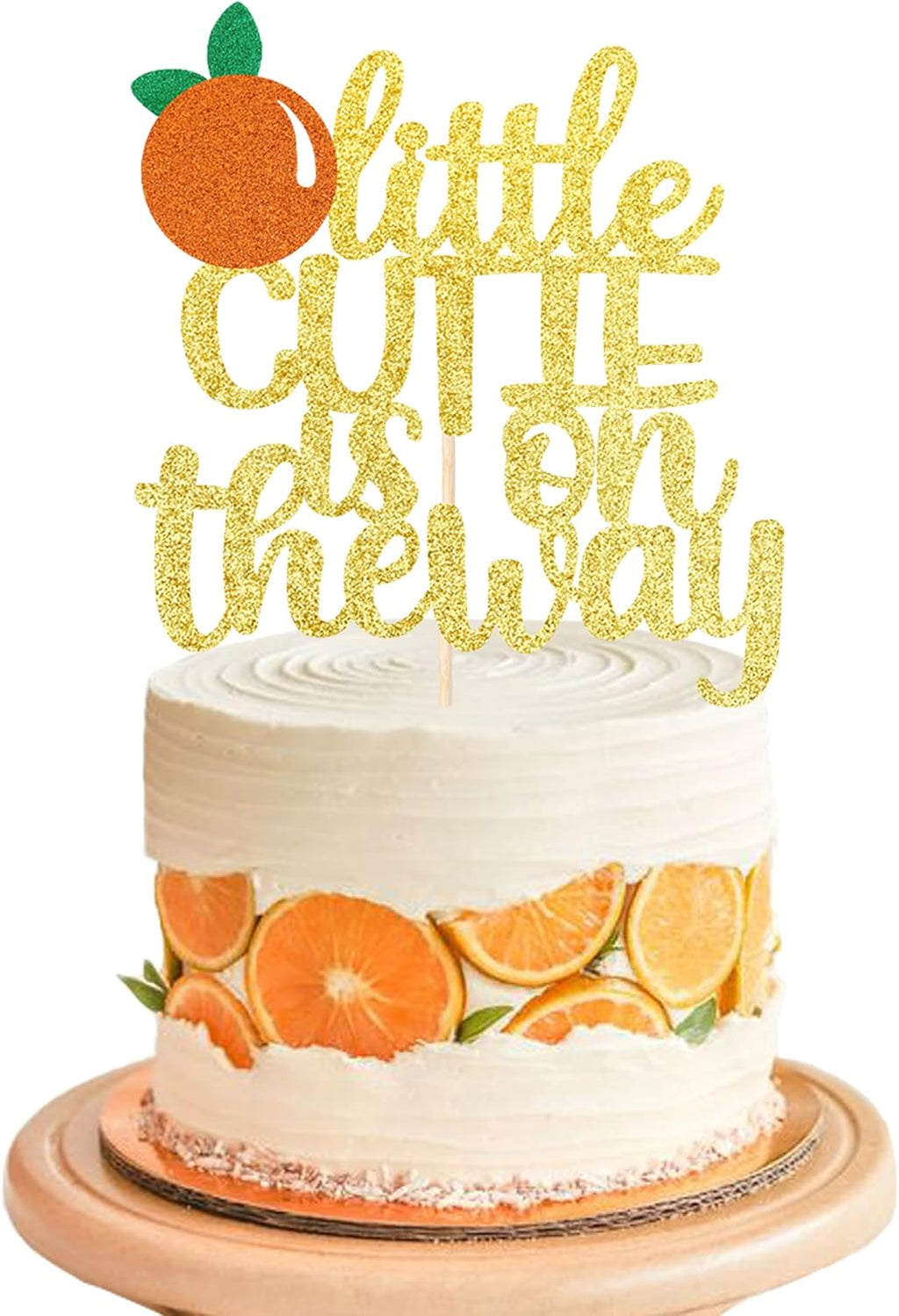1 PCS Assembled Little Cutie is on the Way Cake Topper with Glitter Orange Cake Pick Decorations for Citrus Theme Baby Shower Kids Birthday Party Supplies