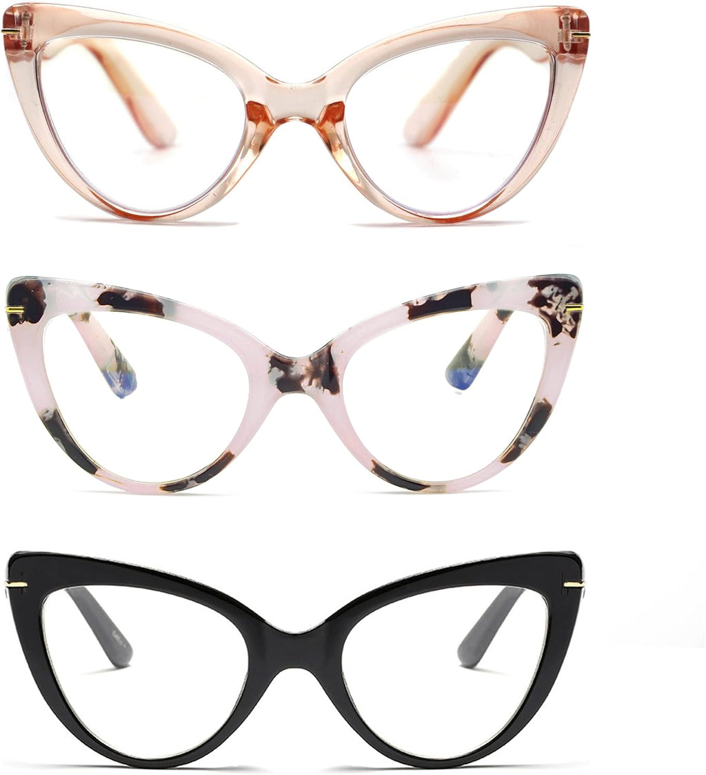 Oversized Cat Eye Reading Glasses for Women Fashion Cute Blue Light Blocking Computer Readers(3-Pair,2.50)