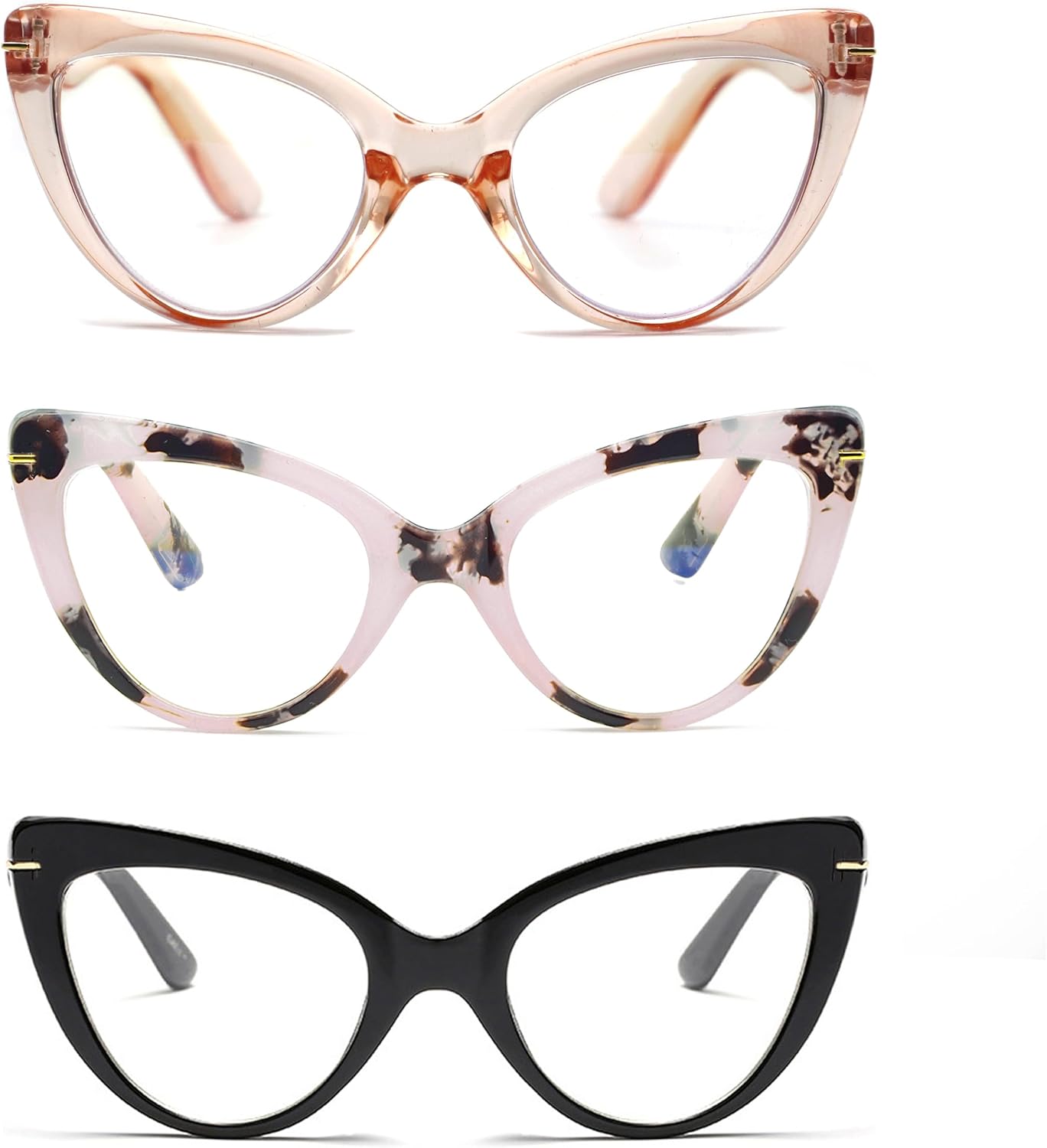 Oversized Cat Eye Reading Glasses for Women Fashion Cute Blue Light Blocking Computer Readers(3-Pair,2.50)