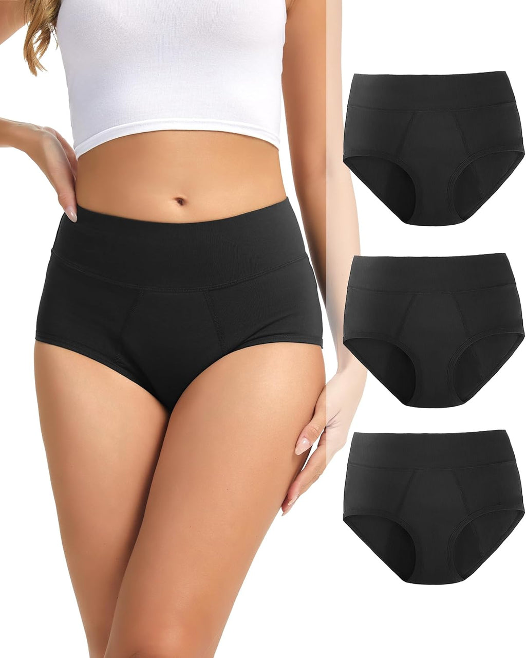 Period Underwear for Women Heavy Flow 60ml - High Waist Long Staple Combed Cotton Leak Proof Menstrual Panties 3 Pack