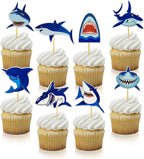 40 PCS Shark Cupcake Toppers Shark Theme Party Supplies Kids Birthday Party Supplies Decorations