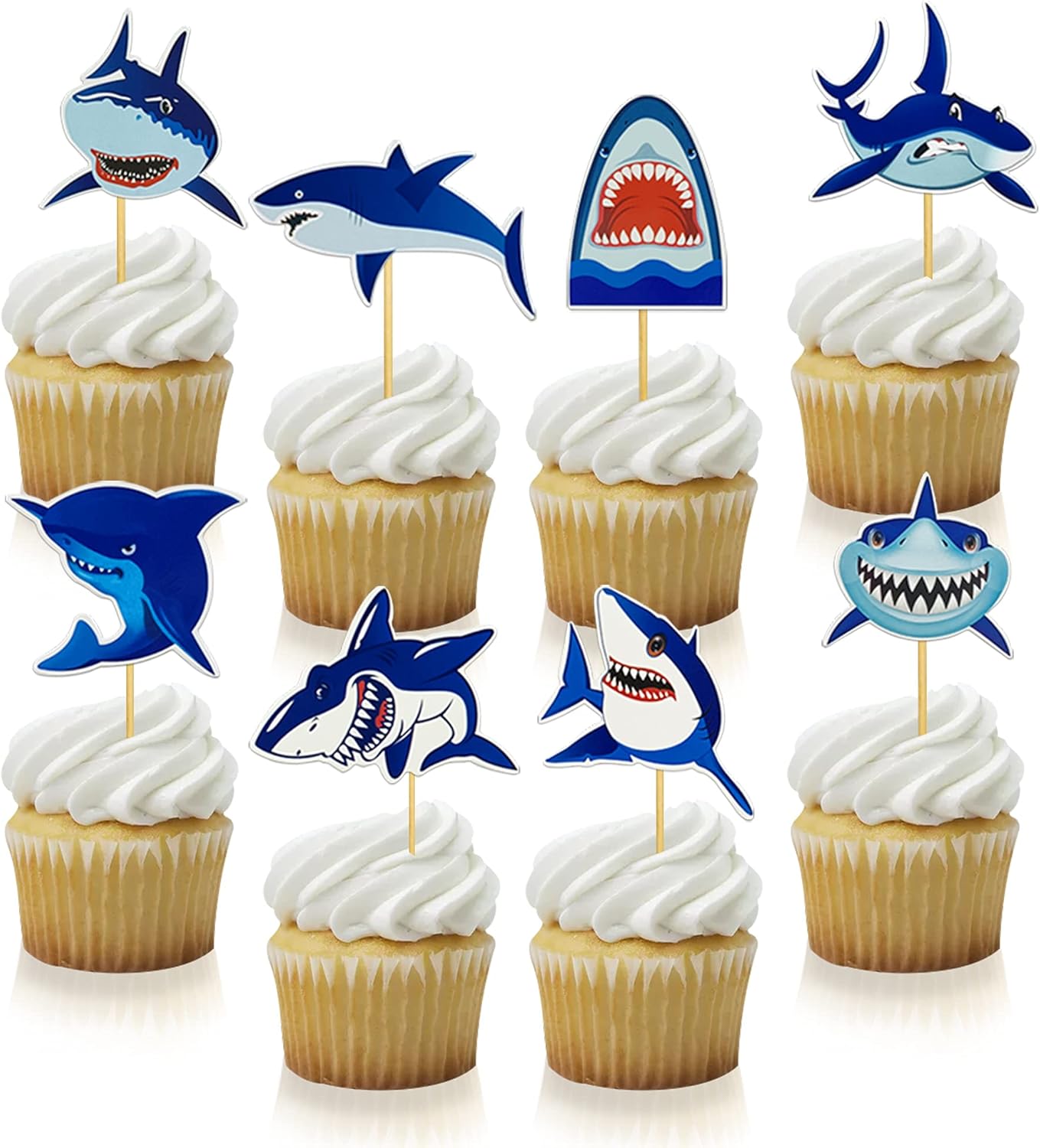 40 PCS Shark Cupcake Toppers Shark Theme Party Supplies Kids Birthday Party Supplies Decorations