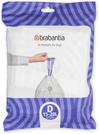 Brabantia PerfectFit Trash Bags (Size D/4.4-5.3 Gal) Thick Plastic Trash Can Liners with Drawstring Handles (40 Bags)