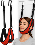 Upgraded Over-The-Door Cervical Neck Traction Device – Portable Adjustable Neck Stretcher for Neck Pain Relief, Spine Alignment & Posture Correction, Home Physical Therapy Kit, 330 lbs Support (Red)