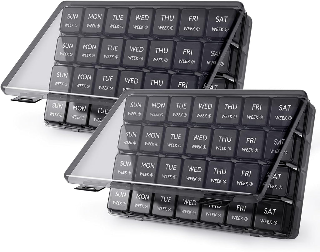 Lifewit Monthly Pill Organizer, 28 Day Pill Box, 4 Weeks One Month Vitamin Cases, Large Compartments Medicine Organizer for Fish Oils, Supplements, 56 Grids, Black
