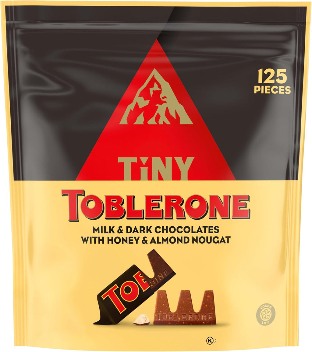 TOBLERONE Tiny Assorted Chocolate Bars Variety Pack (Milk & Dark), Bulk Chocolate, 1 Gift Bag (125 Pieces)