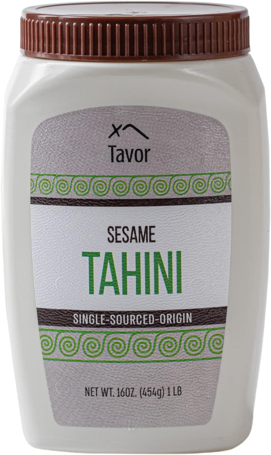 Tavor Natural Tahini Paste 1lb - Toasted Ground Sesame Seeds, Raw & Natural Smooth Sauce, For Hummus Recipes & Vegan-Friendly Meals - Non-GMO, Dairy, Soy, & Gluten-Free - Kosher Certified, (1 Pack)