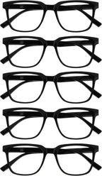 OPULIZE LEO Reading Glasses for Women Men, Large Rectangular Frame with Spring Hinges, Black +2.00 (Pack of 5)